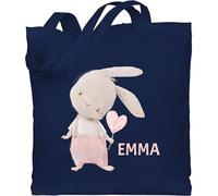 Baumwolltasche - Süßer Hase Mädchen mit Name personalisiert I Häschen I Rabbit I Langohr I Süße Hasen - Unisize - Navy Blau - stoffbeutel kindergarten hasenmotiv emma stofftasche hasentaschen