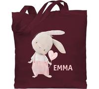 Baumwolltasche - Süßer Hase Mädchen mit Name personalisiert I Häschen I Rabbit I Langohr I Süße Hasen - Unisize - Bordeauxrot - stoffbeutel kindergarten hasenmotiv emma stofftasche