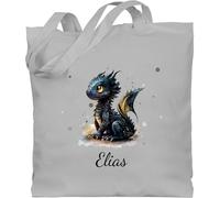 Baumwolltasche - Süßer Kleiner Drache mit Namen I Nachtdrache I Dragon I Drachen I Drachenzähmen - Unisize - Hellgrau - tasche beutel dragons name jutebeutel gift bag drachenmotiv zähmen