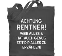 Baumwolltasche - Taschen - Achtung Rentner - Unisize - Dunkelgrau - pensionierung geschenk renteneintritt beutel rente ruhestand stoffbeutel geschenke für jutebeutel pension retirement zur tasche