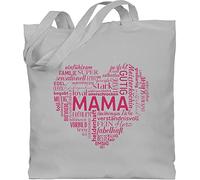 Baumwolltasche - Taschen - Mama Wortwolke Herz - Unisize - Hellgrau - stofftasche schwarz, tasche zum muttertag mutter anneler gunu beutel muttertagsgeschenk von kindern mom günü jutebeutel