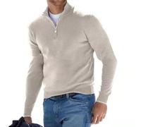 BAWUTZ Herren Kaschmir Reißverschluss Basic Pullover, Herren-Poloshirt, klassisch,Herren-Pullover mit V-Halsausschnitt, langärmelig, weicher Griff, Viertelreißverschluss (Cremefarben,L)