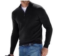 BAWUTZ Herren Kaschmir Reißverschluss Basic Pullover, Herren-Poloshirt, klassisch,Herren-Pullover mit V-Halsausschnitt, langärmelig, weicher Griff, Viertelreißverschluss (Schwarz,XL)