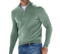 BAWUTZ Herren Kaschmir Reißverschluss Basic Pullover, Herren-Poloshirt, klassisch,Herren-Pullover mit V-Halsausschnitt, langärmelig, weicher Griff, Viertelreißverschluss (Grün,XXL)