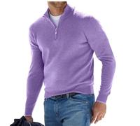 BAWUTZ Herren Kaschmir Reißverschluss Basic Pullover, Herren-Poloshirt, klassisch,Herren-Pullover mit V-Halsausschnitt, langärmelig, weicher Griff, Viertelreißverschluss (Lila,S)