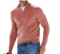 BAWUTZ Herren Kaschmir Reißverschluss Basic Pullover, Herren-Poloshirt, klassisch,Herren-Pullover mit V-Halsausschnitt, langärmelig, weicher Griff, Viertelreißverschluss (Rosa,3XL)