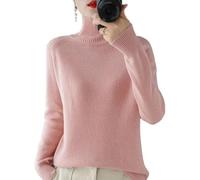 BAWUTZ Kaschmir-Pullover für Damen, Rollkragenpullover Damen,Langarmpullover, Freizeitpullover, Stehkragen Strickpulli Langarm Rolli Sweater für Herbst Winter (Rosa,L)