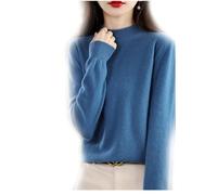 BAWUTZ Kaschmirpullover für Damen,100% Casual Solid Pullover, Sweater Basic Lose Rollkragen Pullover Bluse Tops, Stehkragen Strickpulli Langarm Rolli Sweater für Herbst Winter (Dunst Blau,L)