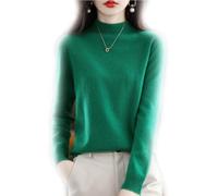 BAWUTZ Kaschmirpullover für Damen,100% Casual Solid Pullover, Sweater Basic Lose Rollkragen Pullover Bluse Tops, Stehkragen Strickpulli Langarm Rolli Sweater für Herbst Winter (Grün,L)