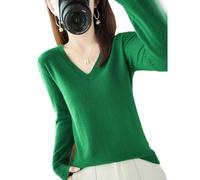 BAWUTZ Kaschmirpullover für Damen,V-Hals Pullover Herbst und Winter Pullover,Strickpulli Langarm Rolli Sweater für Herbst Winter, 100% Wolle Kaschmir Pullover Damen Lose Casual Strick (Dunkelgrün,XL)