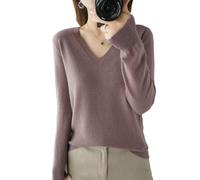 BAWUTZ Kaschmirpullover für Damen,V-Hals Pullover Herbst und Winter Pullover,Strickpulli Langarm Rolli Sweater für Herbst Winter, 100% Wolle Kaschmir Pullover Damen Lose Casual Strick (Lila,XXL)