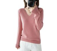 BAWUTZ Kaschmirpullover für Damen,V-Hals Pullover Herbst und Winter Pullover,Strickpulli Langarm Rolli Sweater für Herbst Winter, 100% Wolle Kaschmir Pullover Damen Lose Casual Strick (Rosa,L)