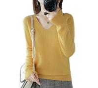 BAWUTZ Kaschmirpullover für Damen,V-Hals Pullover Herbst und Winter Pullover,Strickpulli Langarm Rolli Sweater für Herbst Winter, 100% Wolle Kaschmir Pullover Damen Lose Casual Strick (Gelb,XL)