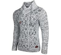 Baxboy Herren Grobstrick Pullover Strickpullover Stehkragen Winter-Freizeit-Jacke Muster Design Meliert Sweatshirt Pulli B-292, Farbe:Weiß, Größe:XL