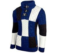 Baxboy Herren Grobstrick Pullover Strickpullover Stehkragen Winter-Freizeit-Jacke Muster Design Meliert Sweatshirt Pulli B-51112, Farbe:Blau, Größe:XL