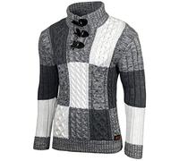 Baxboy Herren Grobstrick Pullover Strickpullover Stehkragen Winter-Freizeit-Jacke Muster Design Meliert Sweatshirt Pulli B-51112, Farbe:Grau, Größe:M