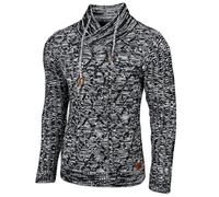 Baxboy Herren Grobstrick Pullover Strickpullover Stehkragen Winter-Freizeit-Jacke Muster Design Meliert Sweatshirt Pulli B-292, Farbe:Schwarz, Größe:L