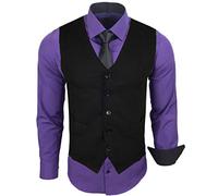 Baxboy Herren Hemd mit Weste Krawatte Anzugs Sakko Business Hochzeit Freizeit Hemden Frack Herrenweste Set wählbar B-44-HWKR, Farbe:Lila, Größe:3XL
