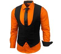 Baxboy Herren Hemd Weste Krawatte Set Business Anzugweste Westen Slim Fit Smoking Frack Business Herrenanzug-Set Sakko B-101, Farbe:Orange, Größe:M