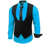 Baxboy Herren Hemd Weste Krawatte Set Business Anzugweste Westen Slim Fit Smoking Frack Business Herrenanzug-Set Sakko B-101, Farbe:Türkis, Größe:XXL