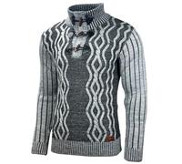 Baxboy Herren Pullover Hoodie Hoher Kragen Stehkragen Strickpullover Longsleeve Sweater Sweatshirt Grobstrick Pulli B-291, Farbe:Anthrazit, Größe:L