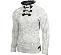 Baxboy Herren Pullover Hoodie Hoher Kragen Stehkragen Strickpullover Longsleeve Sweater Sweatshirt Grobstrick Pulli B-291, Farbe:Grau, Größe:L