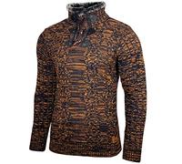 Baxboy Herren Pullover Hoodie Hoher Kragen Stehkragen Strickpullover Longsleeve Sweater Sweatshirt Grobstrick Pulli B-291, Farbe:Blau, Größe:L