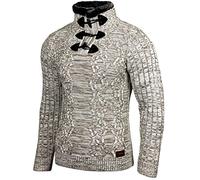 Baxboy Herren Pullover Hoodie Hoher Kragen Stehkragen Strickpullover Longsleeve Sweater Sweatshirt Grobstrick Pulli B-291, Farbe:Braun, Größe:L