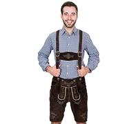 Bayerische Herren Trachten Lederhose kurz, Trachtenlederhose mit Trägern, original in Dunkelbraun, Oktoberfest, Größe 58