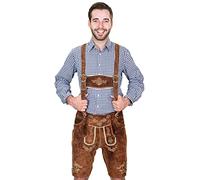 Bayerische Herren Trachten Lederhose kurz, Trachtenlederhose mit Trägern, original in Mittelbraun, Oktoberfest, Größe 60
