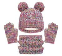 Baynetin Kinder Wintermütze, Schal und Handschuhe Set - Warme Beanie Hut für Jungen und Mädchen, Touchscreen Handschuhe, Runder Schal für 2-8 Jahre (Irisierend)