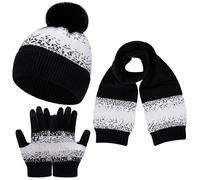 Baynetin Wintermütze Schal Handschuhe Set für Frauen,Männer & Paare - Wärmendes Strick-Set mit Schneeflocken-Muster,Pom-Mütze,Snood/langer Schal, Touchscreen-Handschuhen- 3-Teilig(Z_Königsblau)