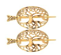 BAZEITFLOW 2 Stück Wikinger Haarspangen aus Goldfarbener Legierung mit Lebensbaum Motiv Leicht und Glänzend Retro Kopfschmuck für Besondere Anlässe
