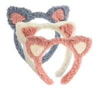 BAZEITFLOW 3 Stck. Weiches Elastisches Make Up Haarband mit Niedlichen Katzenohren Bequemes Stirnband für Damen zum Waschen Spa Gesichtspflege und Make Up Teiliges in Weiß Blau