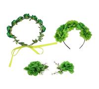 BAZEITFLOW 4 Stück St Patrick's Day Haarband Damen Grün Stoff Blumenkranz Haarkamm Haarspange Party Accessoires für Irische Kostümpartys