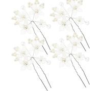 BAZEITFLOW 4 Stück Weiße Perlen Blumen Haarnadeln U Form Brautschmuck Hochzeit Haarnadeln für Damen und Mädchen