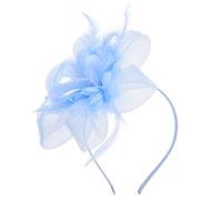 BAZEITFLOW Eleganter Fascinator Haarschmuck mit Zartem Netz und Federakzenten Vintage Hut Haarclip und Stirnband für Braut Hochzeitsgäste und Festliche Anlässe Hellblau Romantisch und