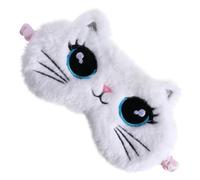 BAZEITFLOW Kinder Schlafmaske Plüsch Cartoon Katze Weiß Weiche Augenbinde Mit Elastischem Band Lichtblockierend Für Schlaf Mittagsschlaf Büro Reisen