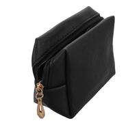 BAZEITFLOW Kleine PU Kosmetiktasche mit Reißverschluss Tragbarer Schwarzer Make-up Organizer für Lippenstift Pinsel und Hautpflege Kompakter Reise-kulturbeutel für Damen und Mädchen