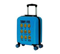 BBM LEGO Bags Play Date Trolley aus ABS Kunststoff, Reisetrolley mit LEGO Minifigures Today I Feel Motiv, Kindertrolley mit 30 Liter Volumen, Trolleykoffer mit 4 Doppellauf Rollen, Kinder Koffer Blau
