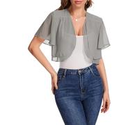 Bbonlinedress Bolero Damen festlich grau Chiffon elegant Kurzarm Casual Sommer Bolerojacke Offene Vorderseite Schulterjacke Grey S