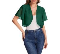 Bbonlinedress Bolero Damen festlich grün Chiffon elegant Kurzarm Casual Sommer Bolerojacke Offene Vorderseite Schulterjacke Dark Green S