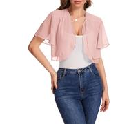 Bbonlinedress Bolero Damen festlich rosa Chiffon elegant Kurzarm Casual Sommer Bolerojacke Offene Vorderseite Schulterjacke Pink S