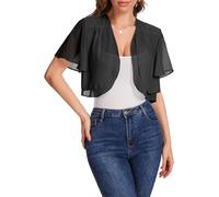 Bbonlinedress Bolero Damen festlich schwarz Chiffon Strickjacke elegant Kurzarm Casual Bolerojacke Offene Vorderseite Schulterjacke Black S