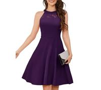 Bbonlinedress Cocktailkleid Damen Abendkleider elegant für Hochzeit Neckholder festliches Kleid Sommerkleid Ballkleider kurz Brautjungfer Kleid Grape 3XL
