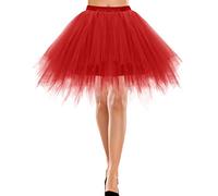 Bbonlinedress Damen Tüllrock 50er Rockabilly Petticoat Tutu Unterrock Kurz Ballett Tanzkleid Ballkleid Ballet Abendkleid Gelegenheit Zubehör Red L