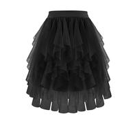 Bbonlinedress Damen Tüllrock schwarz Tulle Skirt Knielang Tutu Petticoat Unterrock Cosplay Rock Kurz Tanzrock Elastisch Tüll Ballett Kostüme Karneval Fasching Black XL