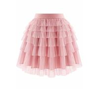 Bbonlinedress Damen Tutu Tüllrock pink Petticoat Unterrock Cosplay mini Rock Kurz Tanzrock Tüll Ballett Kostüme Karneval Fastnacht Fasching Blush XL