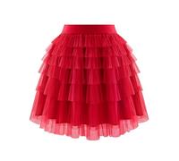 Bbonlinedress Damen Tutu Tüllrock rot Petticoat Unterrock Cosplay mini Rock Kurz Tanzrock Tüll Ballett Kostüme Karneval Fastnacht Fasching Red XL
