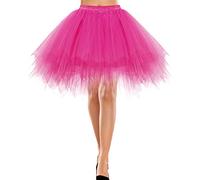 Bbonlinedress Rock a Linie Tüll Petticoat Unterrock lang Petticoat Reifrock pink Crinoline Petticoat rot Retro Tutu Ballet Tüllrock Crinoline Cosplay Fuschia L